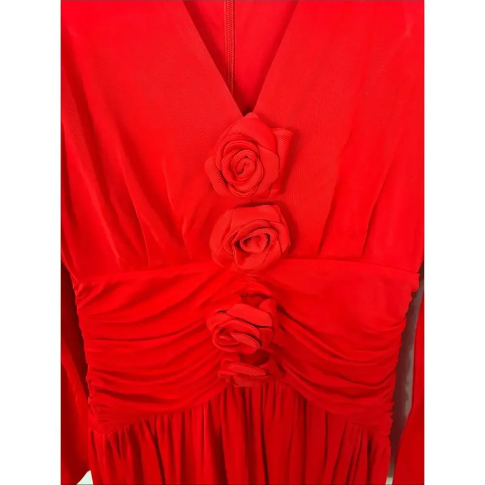 FARM RIO Brazilian Romance Red Flowers Midi Dress - Picture 7 of 9